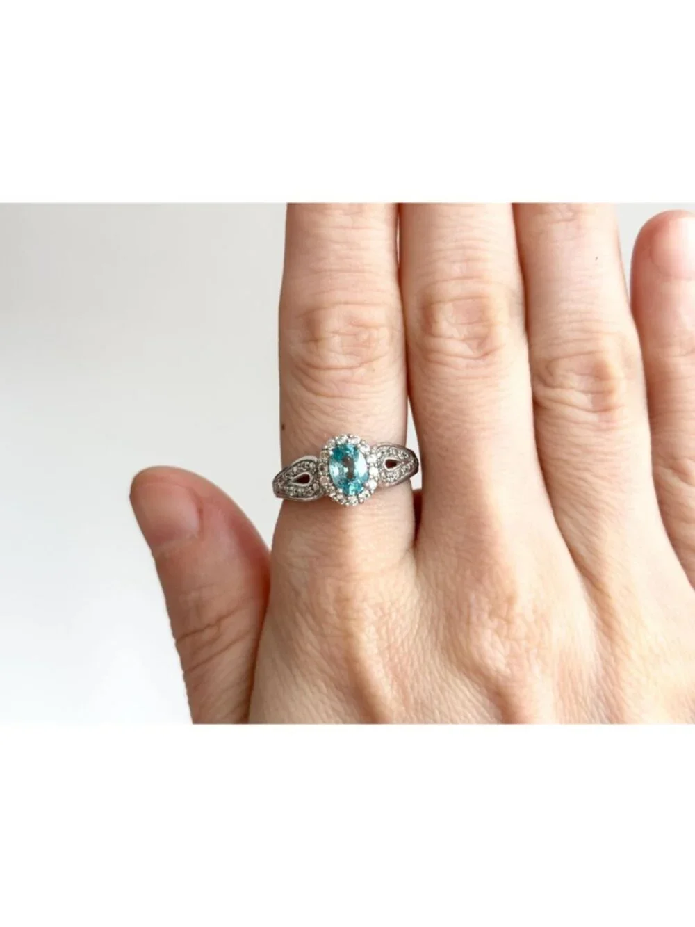 Blue Topaz Halo Style Multi Gemstone Sterling Silver 925 Vintage Ring - sz 8